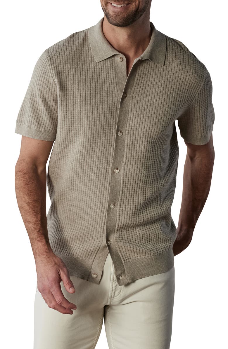 The Normal Brand Waffle Stitch Short Sleeve Polo Sweater, Main, color, Flax