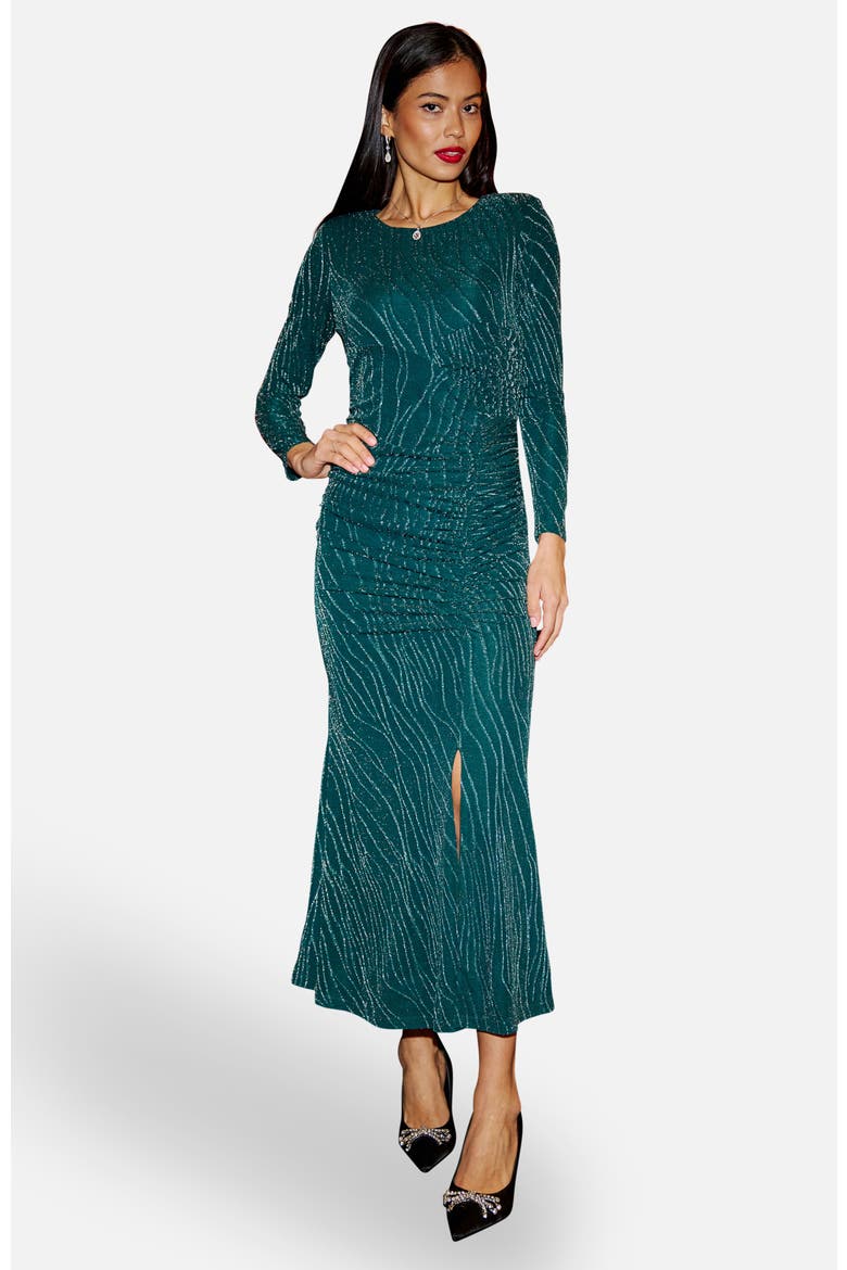 Mesh Fitted Ruched Midi Dress, Main, color, Green