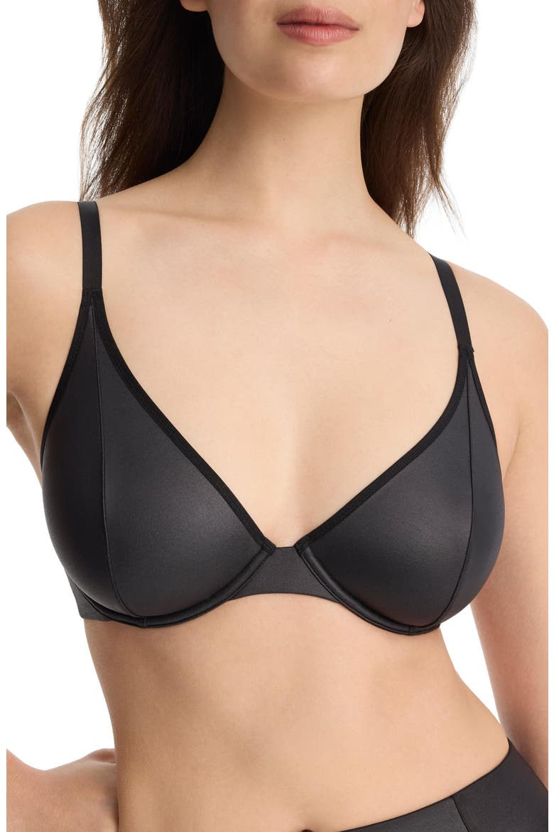 Late Night Faux Leather Unlined Underwire Bra, Alternate, color, Black