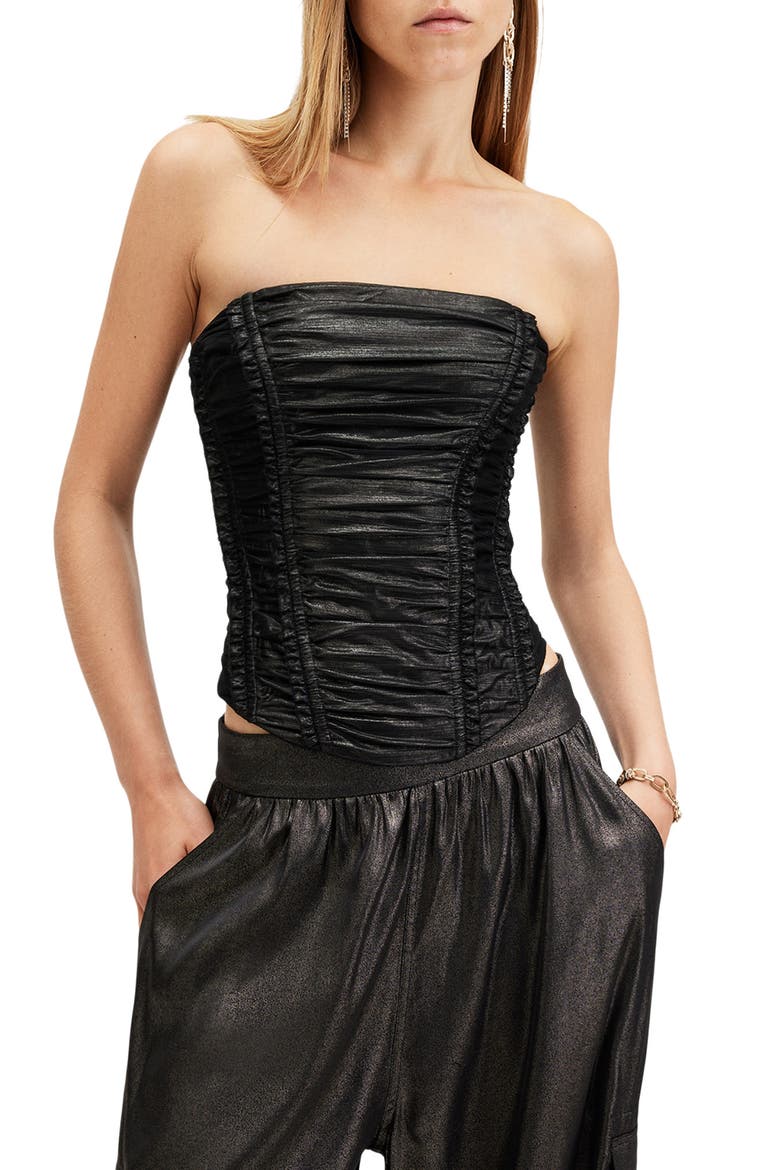 Livvy Sparkle Strapless Corset, Main, color, METALLIC BLACK