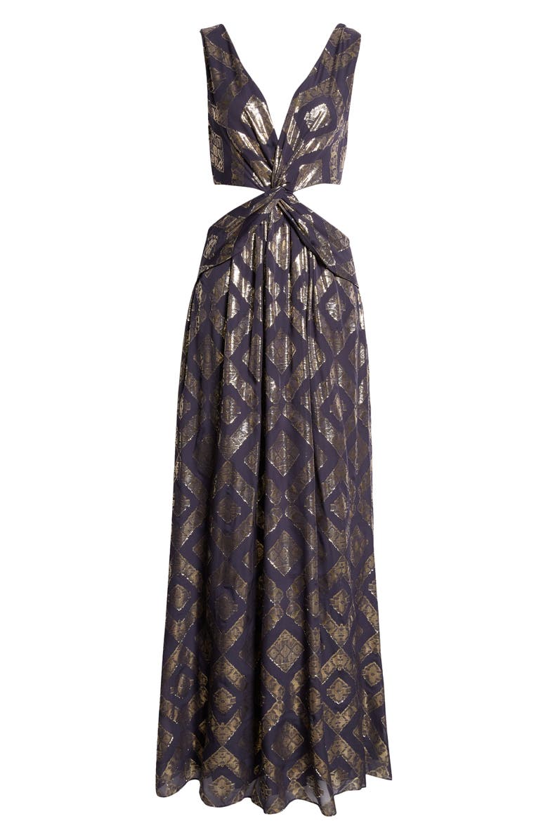 Ramy Brook Irene Metallic Cutout Silk Blend Gown, Alternate, color, 