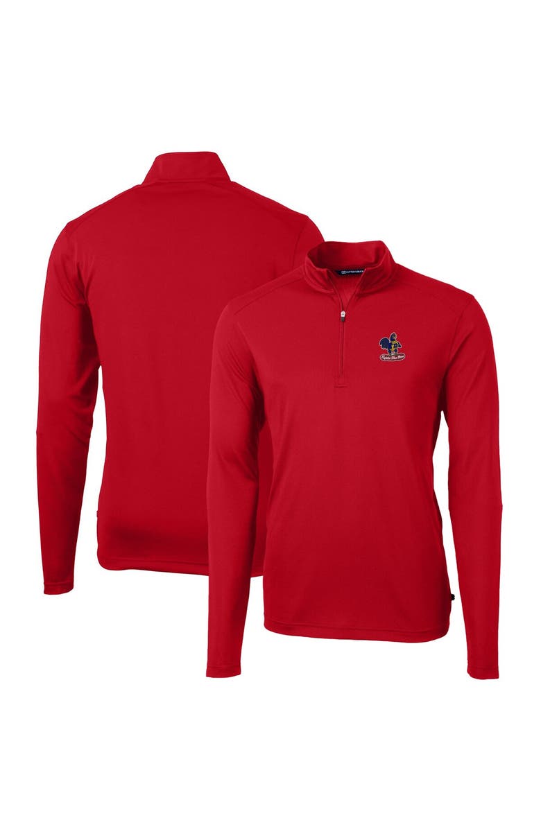Cutter & Buck Men's Cutter & Buck Red Delaware Fightin' Blue Hens Virtue Eco Pique Recycled Quarter-Zip Pullover Top, Main, color, 