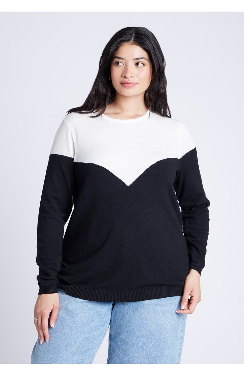 ELOQUII Sweetheart Colorblock Sweater, Main, color, White And Black