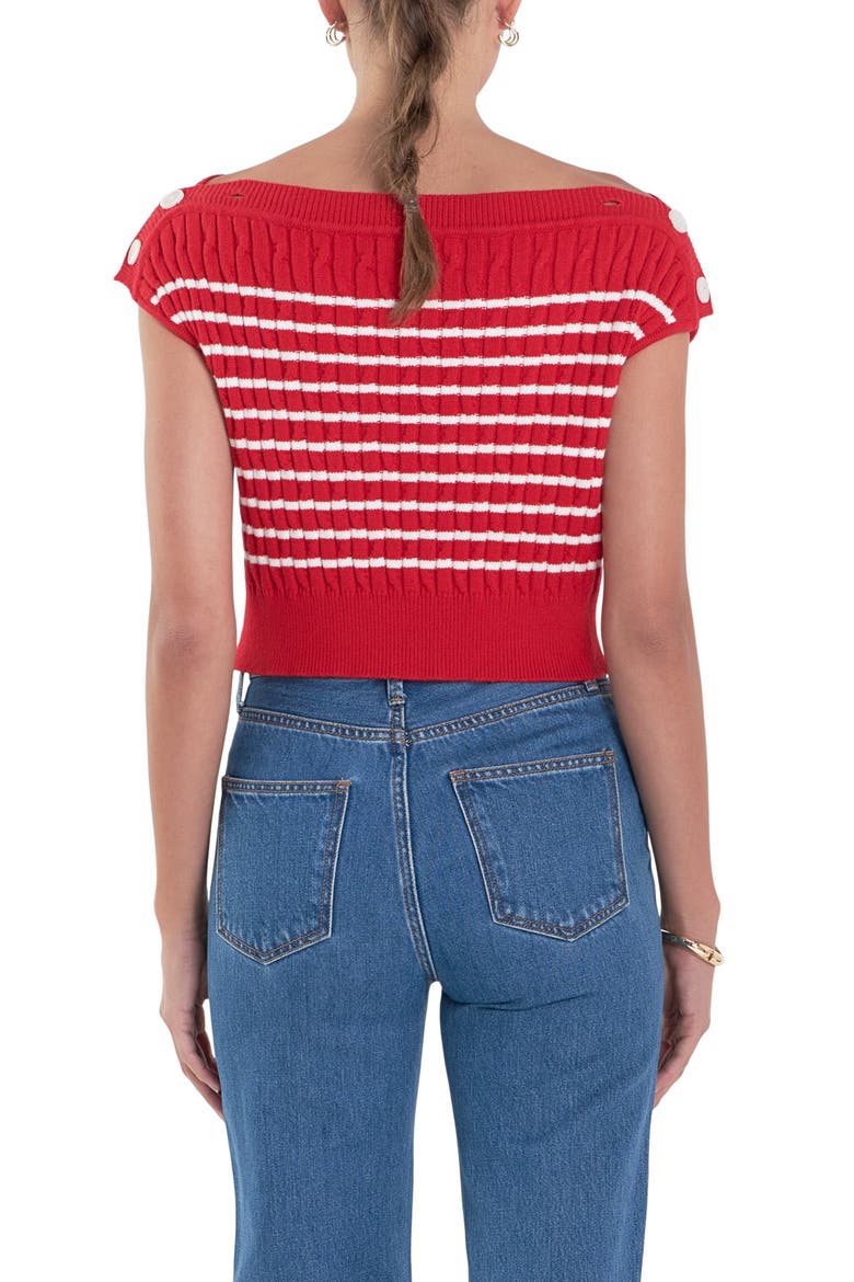 Button Shoulder Stripe Cable Stitch Sweater, Alternate, color, RED/ WHITE