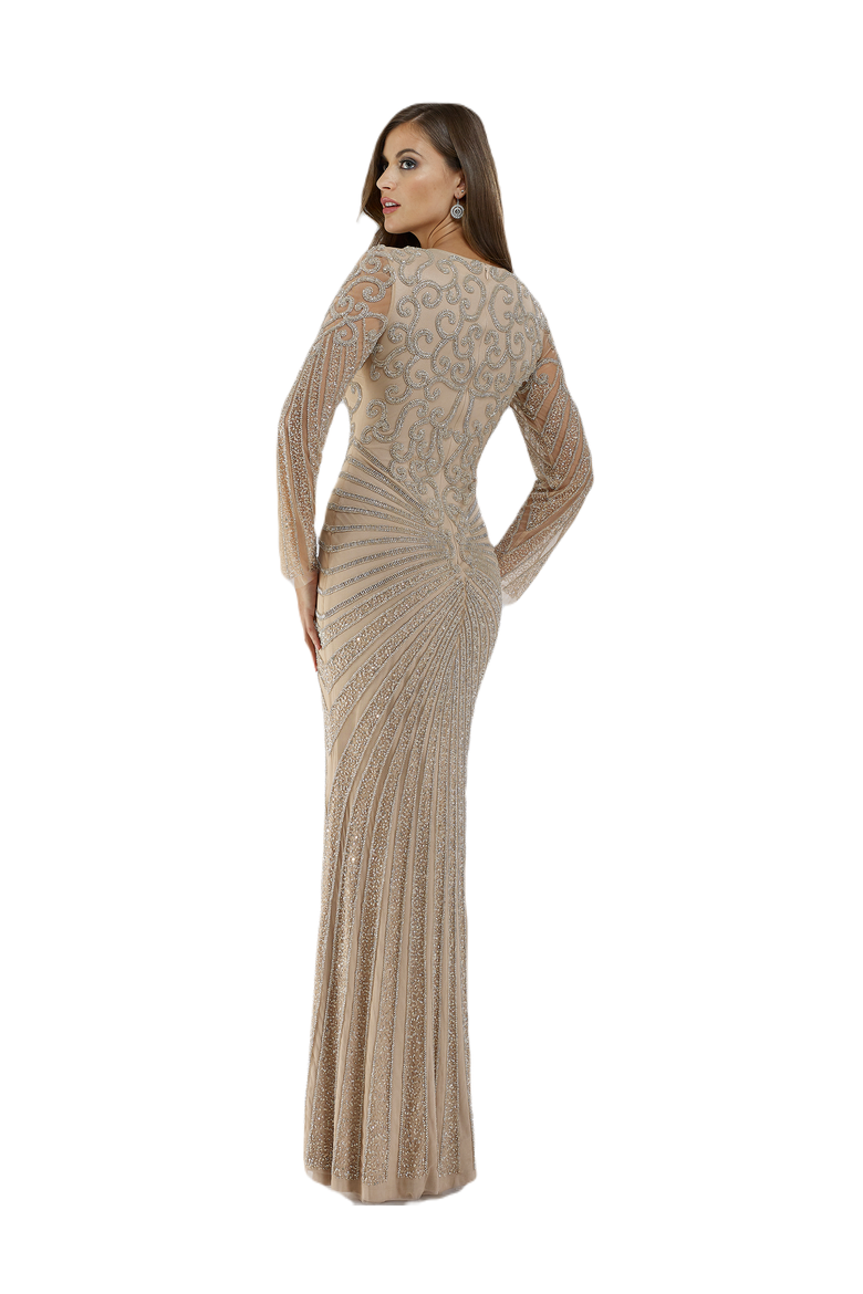 V-Neck Beaded Long Sleeve Dress, Alternate, color, Nude