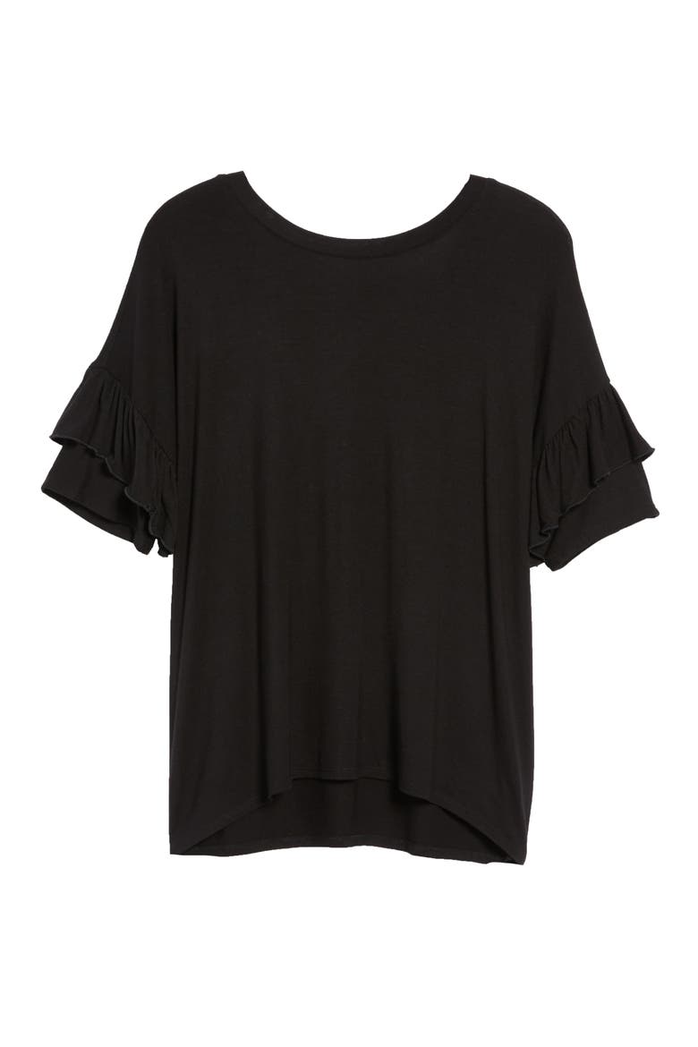 Ruffle Sleeve Tee, Alternate, color, BLACK