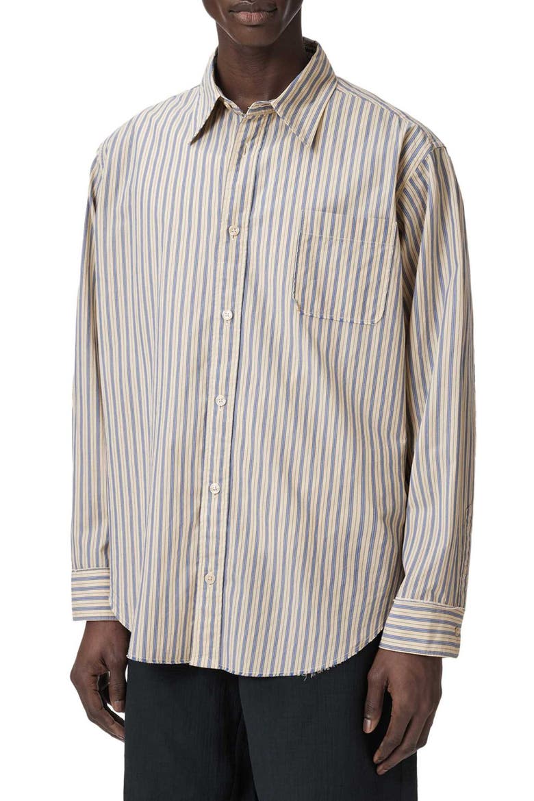 Roma Stripe Button Front Shirt, Main, color, SHERBERT YELLOW