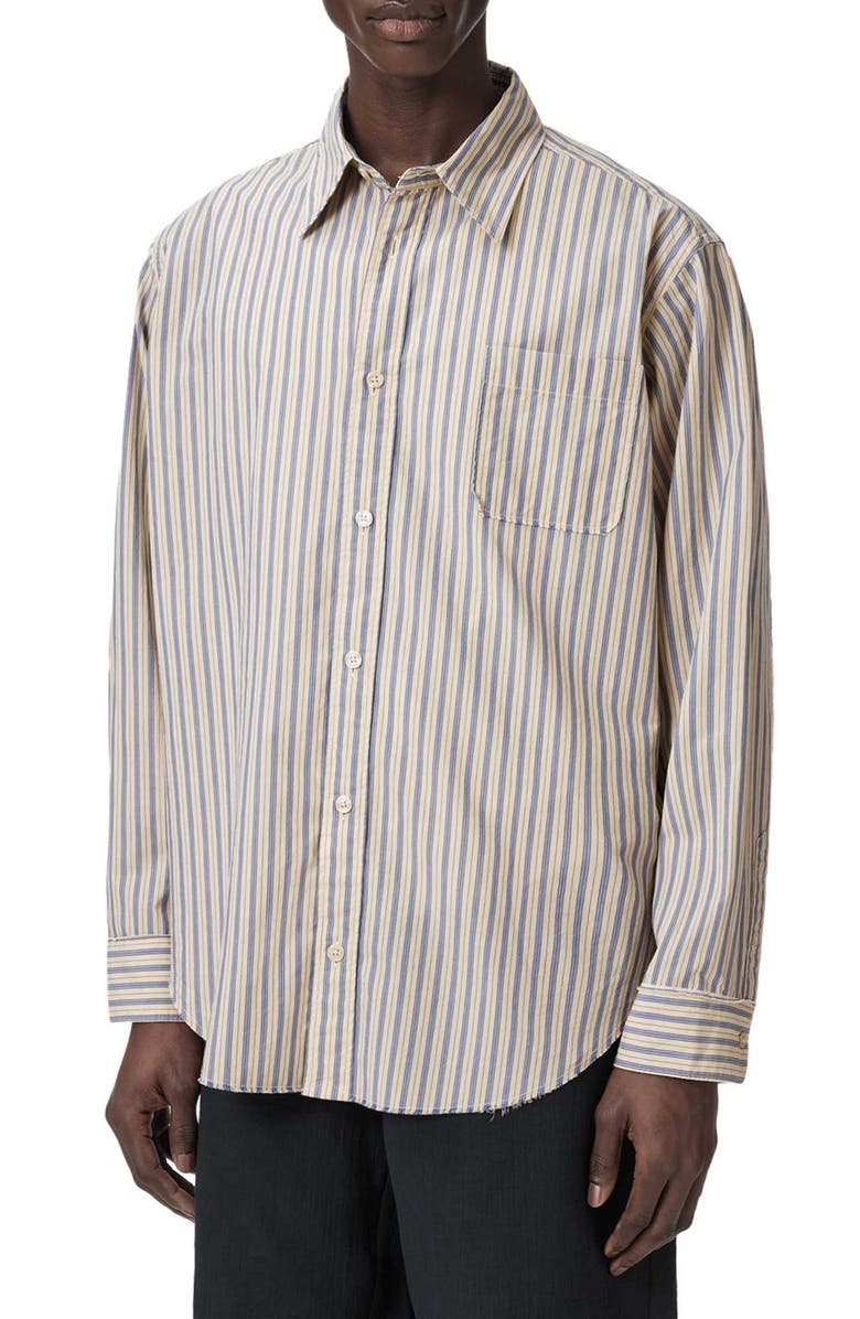 AllSaints Roma Stripe Button Front Shirt, Main, color, Sherbert Yellow