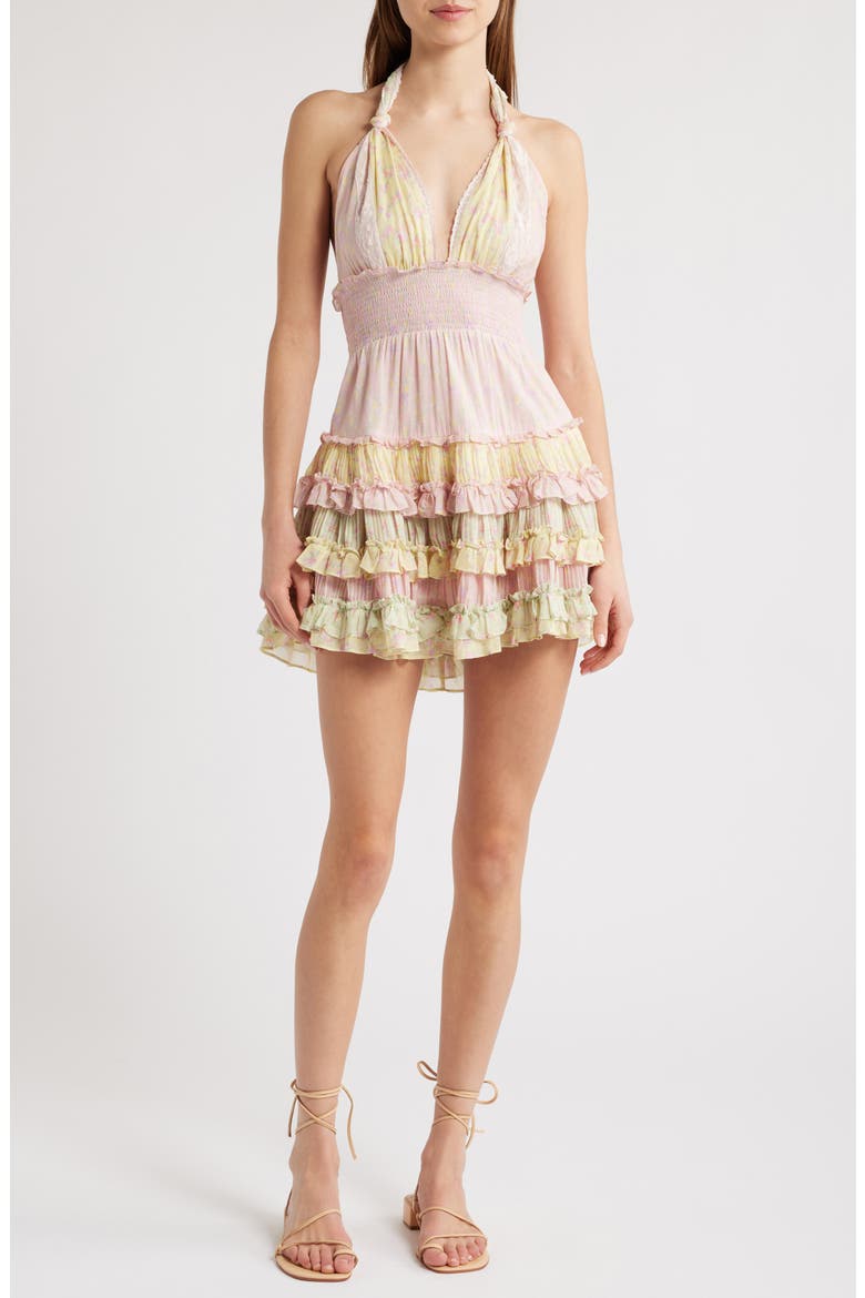 crush ruffle halter mini dress Zimmermann The Crush Ruffle Halter Mini Dress in Cream/Black Dot Size 0 / AU 8