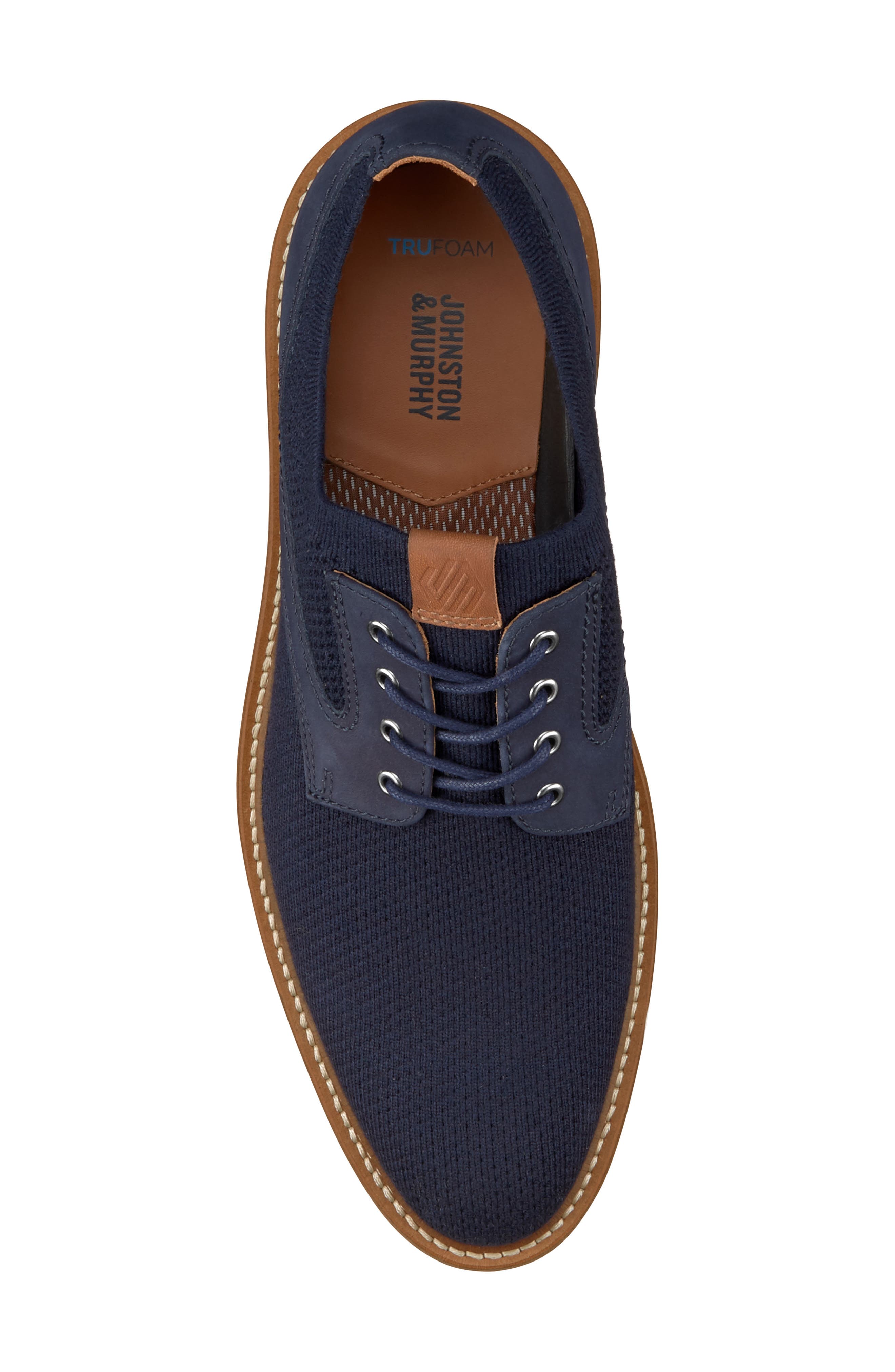 Johnston & Murphy Upton Plain Toe Knit Derby, Alternate, color, Navy