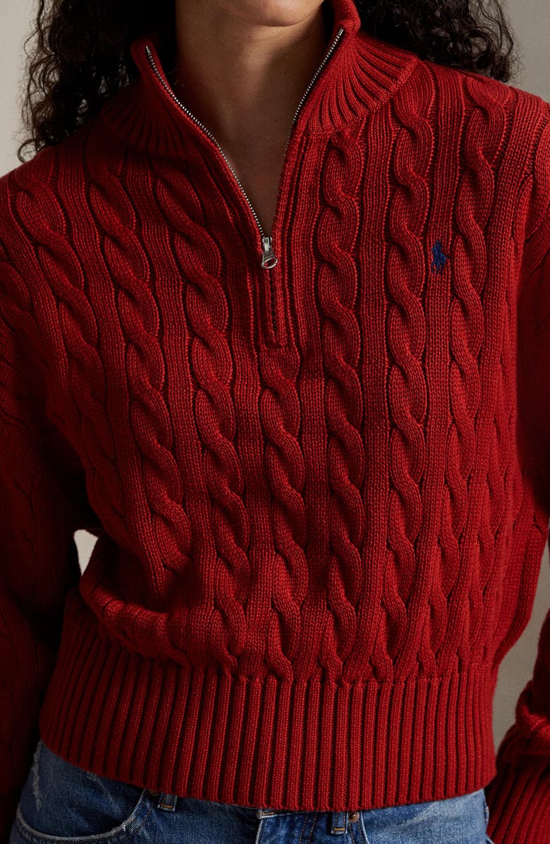 Polo Ralph Lauren Cable Stitch Quarter Zip Sweater, Alternate, color, Brick