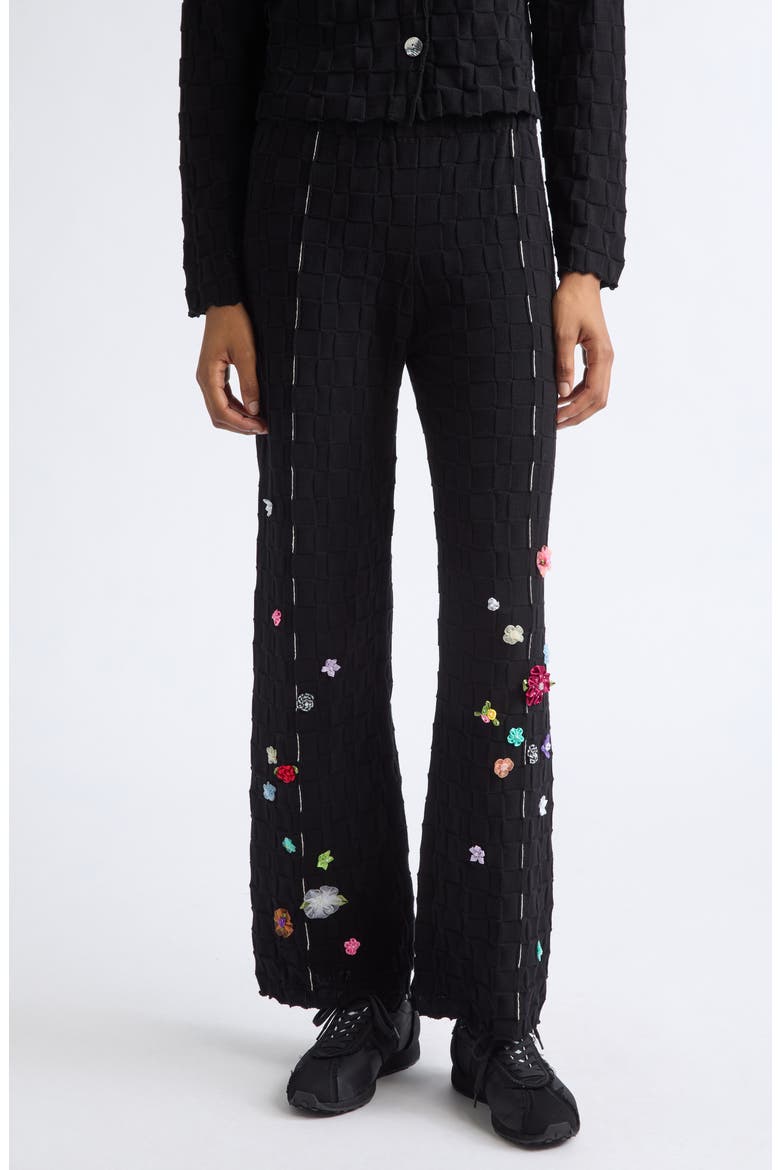 Floral Check Organic Cotton Sweater Pants, Main, color, BLACK
