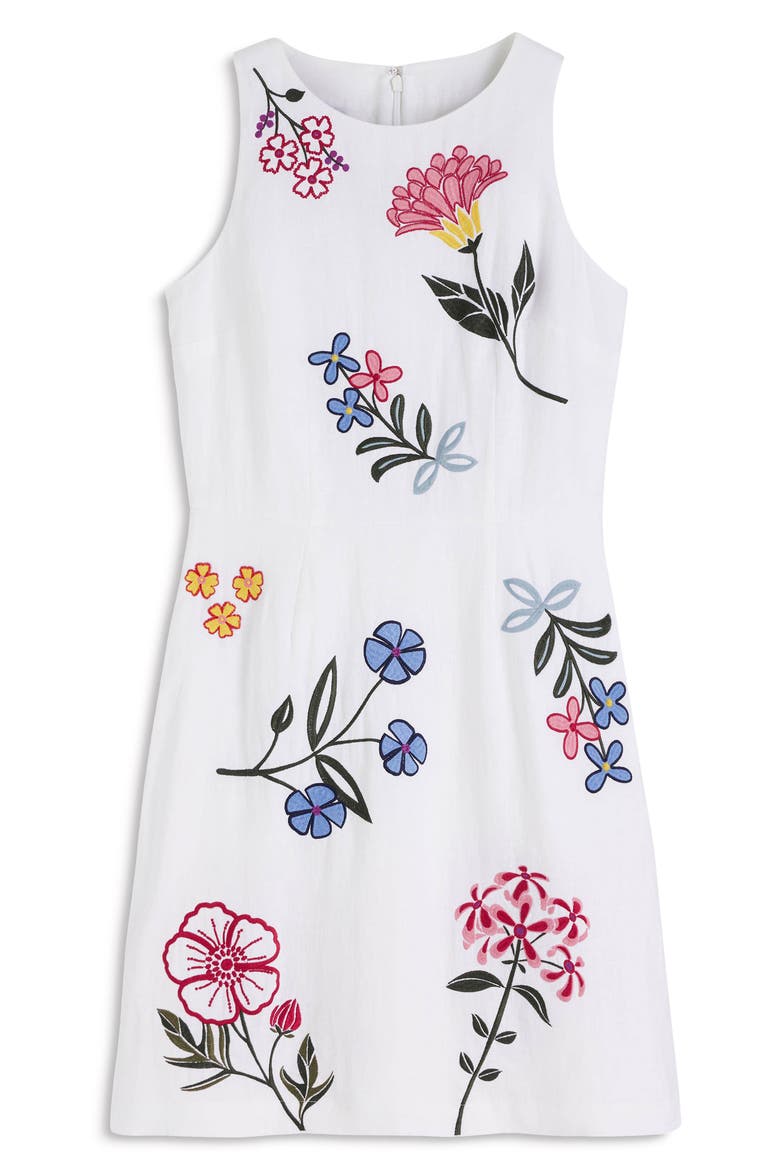 Occasion Floral Embroidered Linen Sheath Dress, Alternate, color, WHITE EMBROIDERY