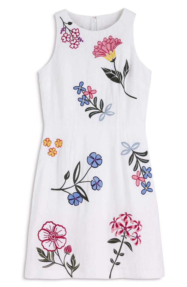 Boden Occasion Floral Embroidered Linen Sheath Dress, Alternate, color, White Embroidery