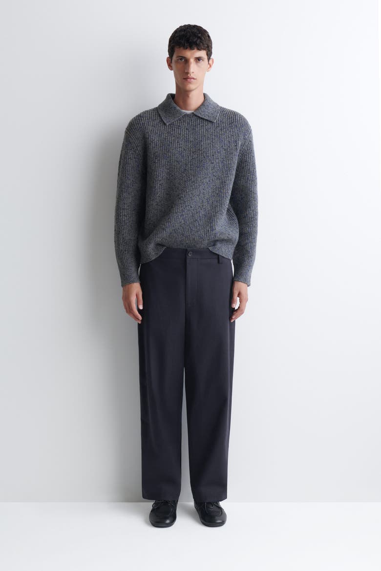 Donegal-effect Wool-cotton Polo Sweater, Alternate, color, GRAY / COBALT