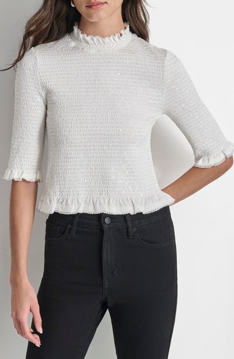 Smocked Sequin Top
