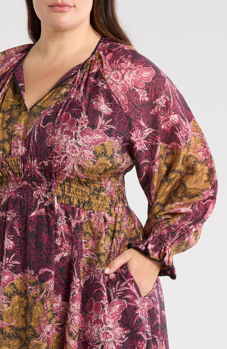 Chelsea28 Long Sleeve Smocked Bodice Midi Dress, Alternate, color, Purple- Yellow Paisley Patch