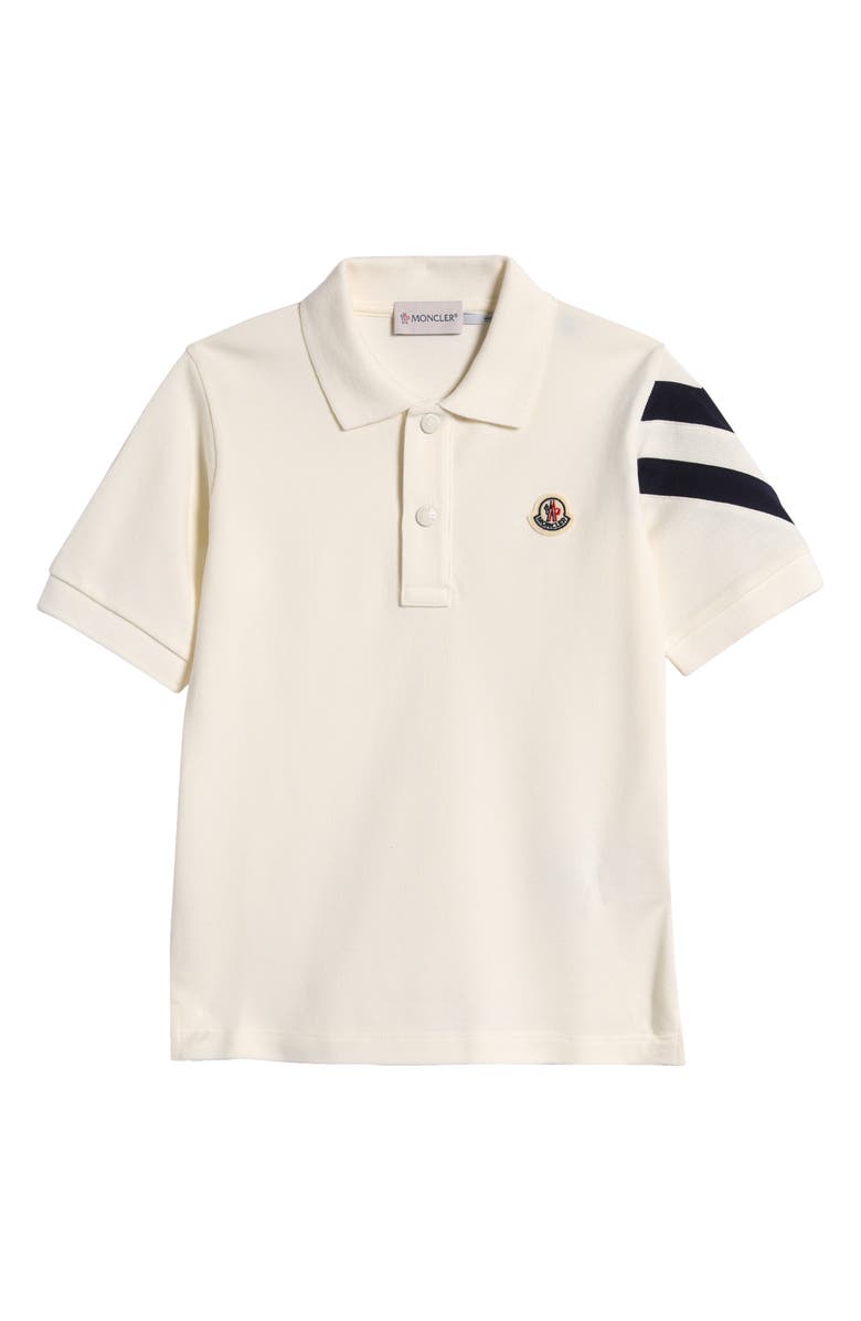 Moncler Kids' Stripe Sleeve Cotton Piqué Polo, Main, color, 