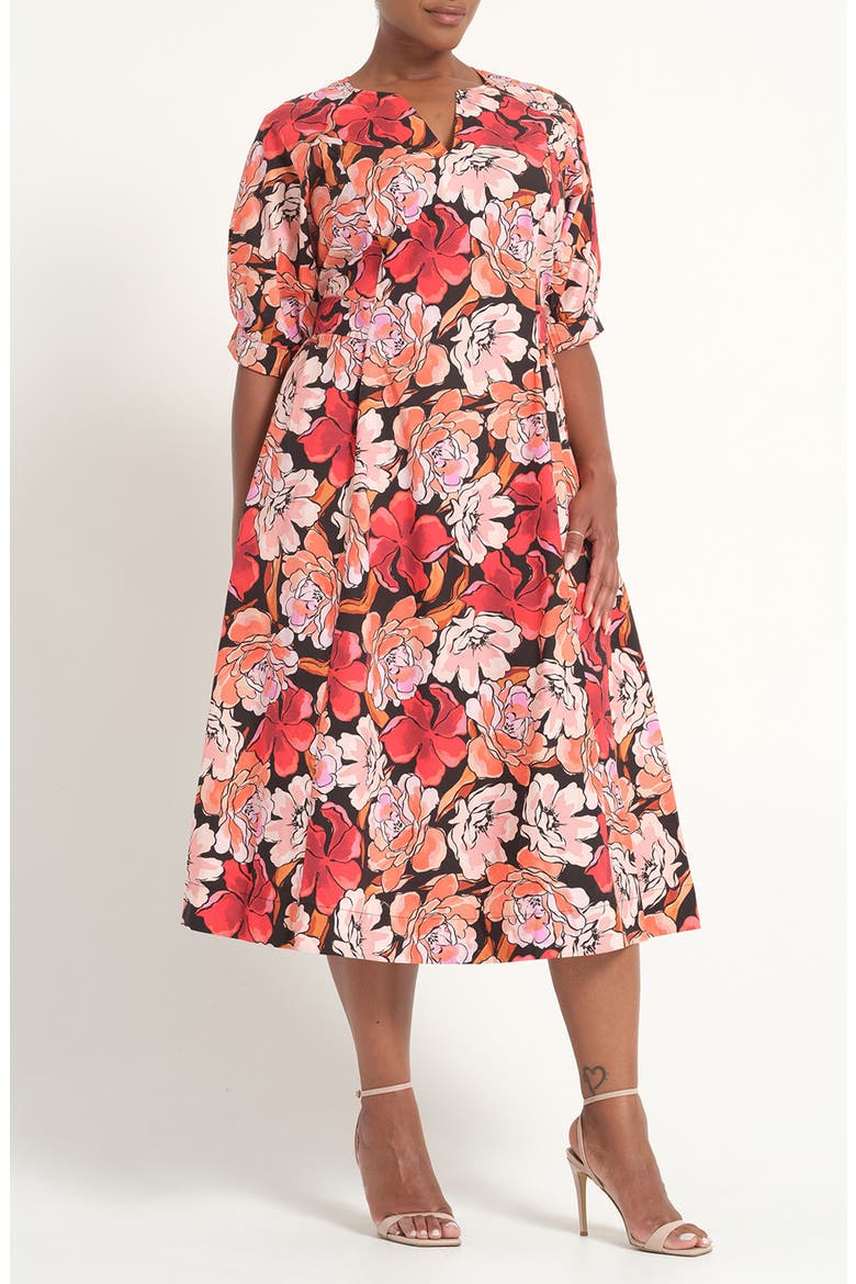 Colette Puff Sleeve Midi Dress, Alternate, color, ROSEWOOD