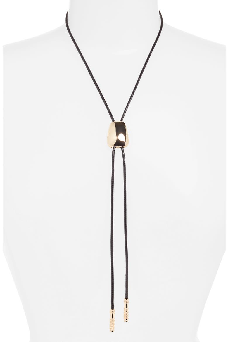 Faux Leather Bolo Necklace, Main, color, BLACK- GOLD