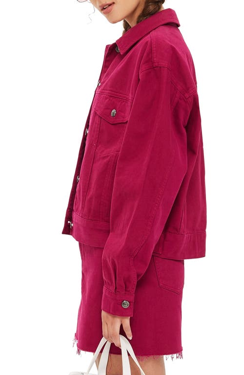 Topshop Moto Denim Jacket In Raspberry