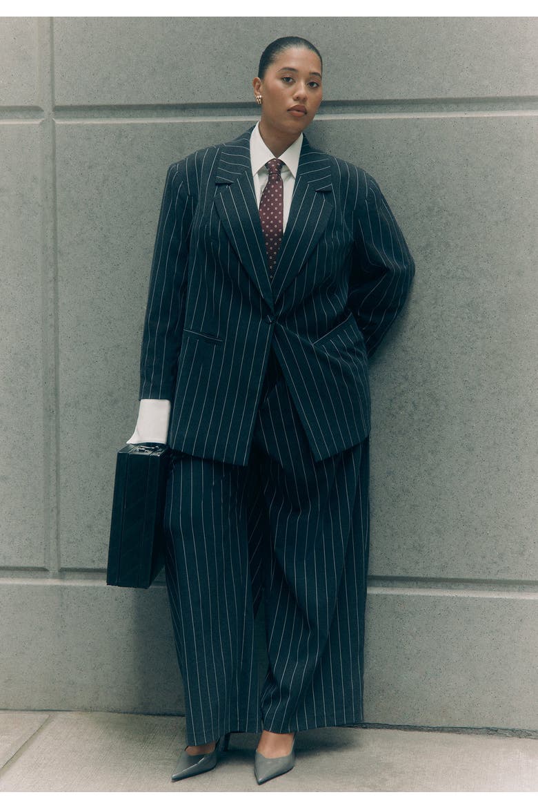 Wide Leg Pinstripe Trouser, Alternate, color, GREY AND WHITE