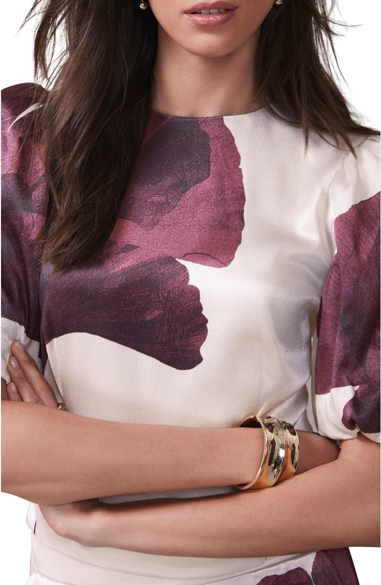 MINT VELVET Floral Print Short Sleeve Top, Alternate, color, Burgundy