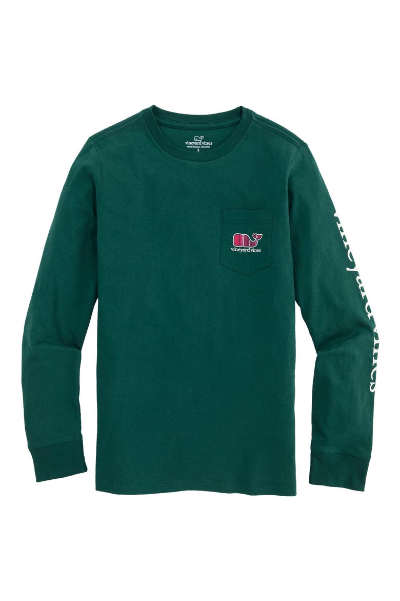 Kids' Plaid Holiday Whale Long Sleeve T-Shirt, Main, color, CHARLESTON GREEN