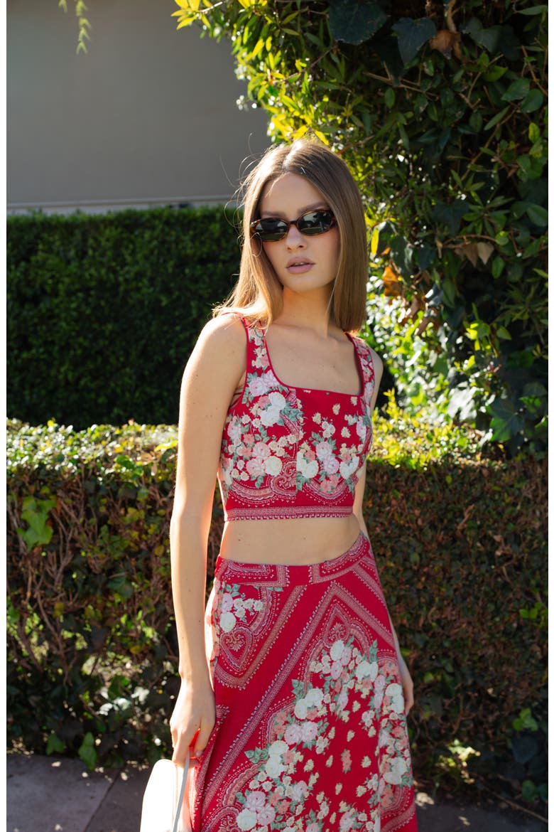 Edith Linen Blend Midi Skirt, Alternate, color, RED SCARF