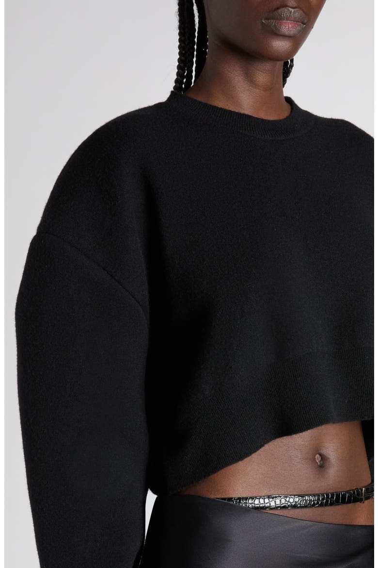 Sculptural Double Face Virgin Wool Blend Crop Sweater, Alternate, color, BLACK