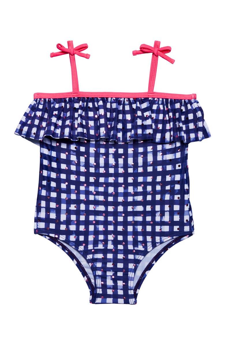 Andy & Evan Foiled Dot Ruffle One-Piece Swimsuit, Main, color,