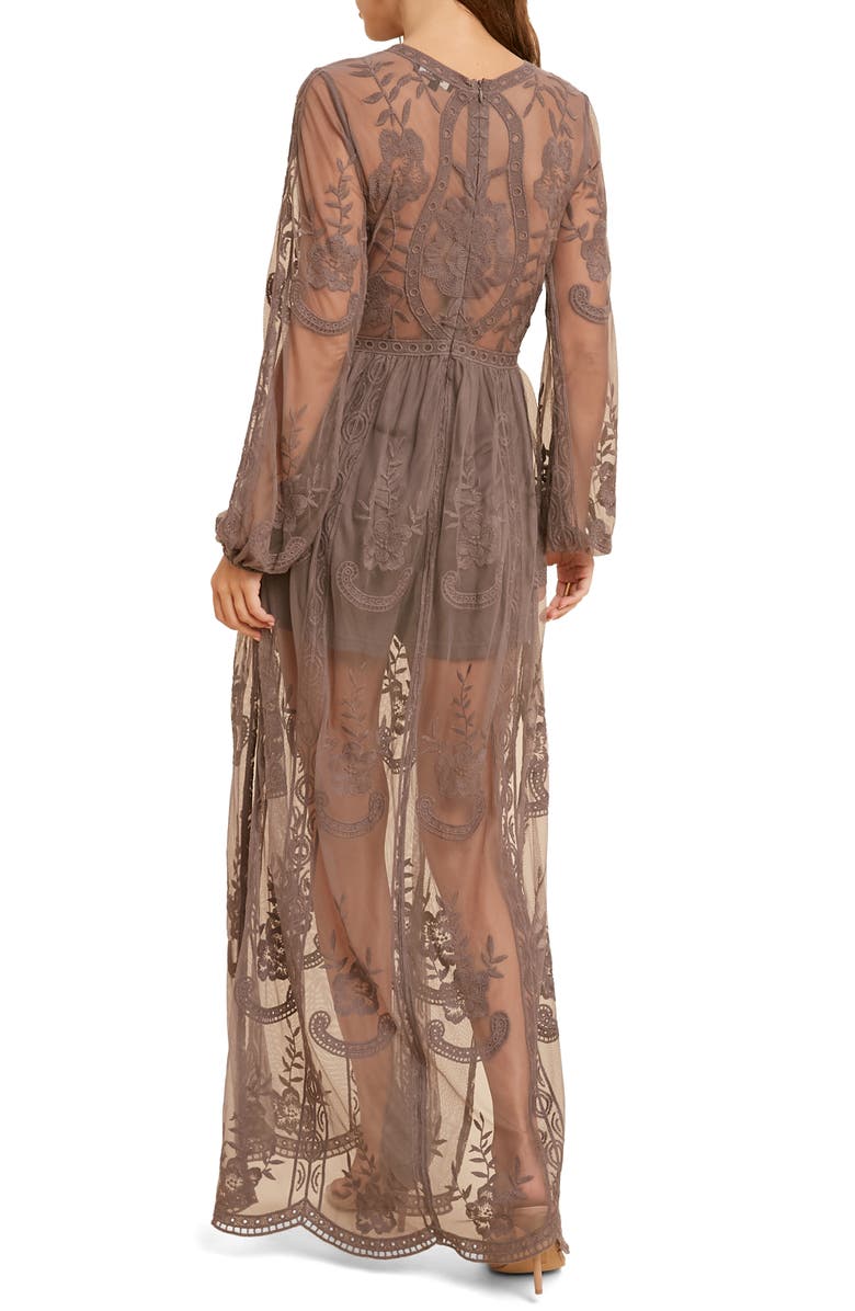 WISHLIST Floral Embroidered Long Sleeve Maxi Dress, Alternate, color, Midnight