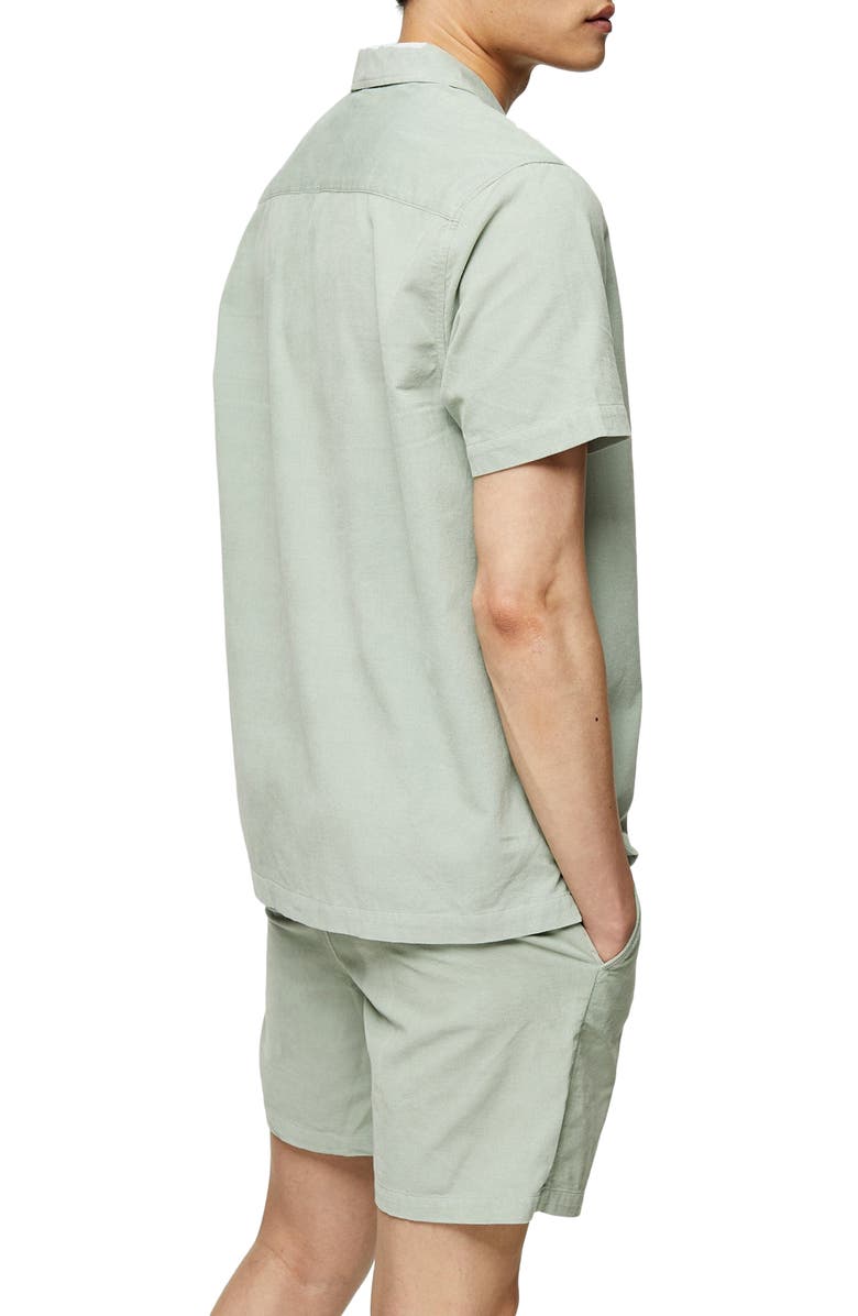 Topman Short Sleeve Button-Up Corduroy Camp Shirt, Alternate, color, 