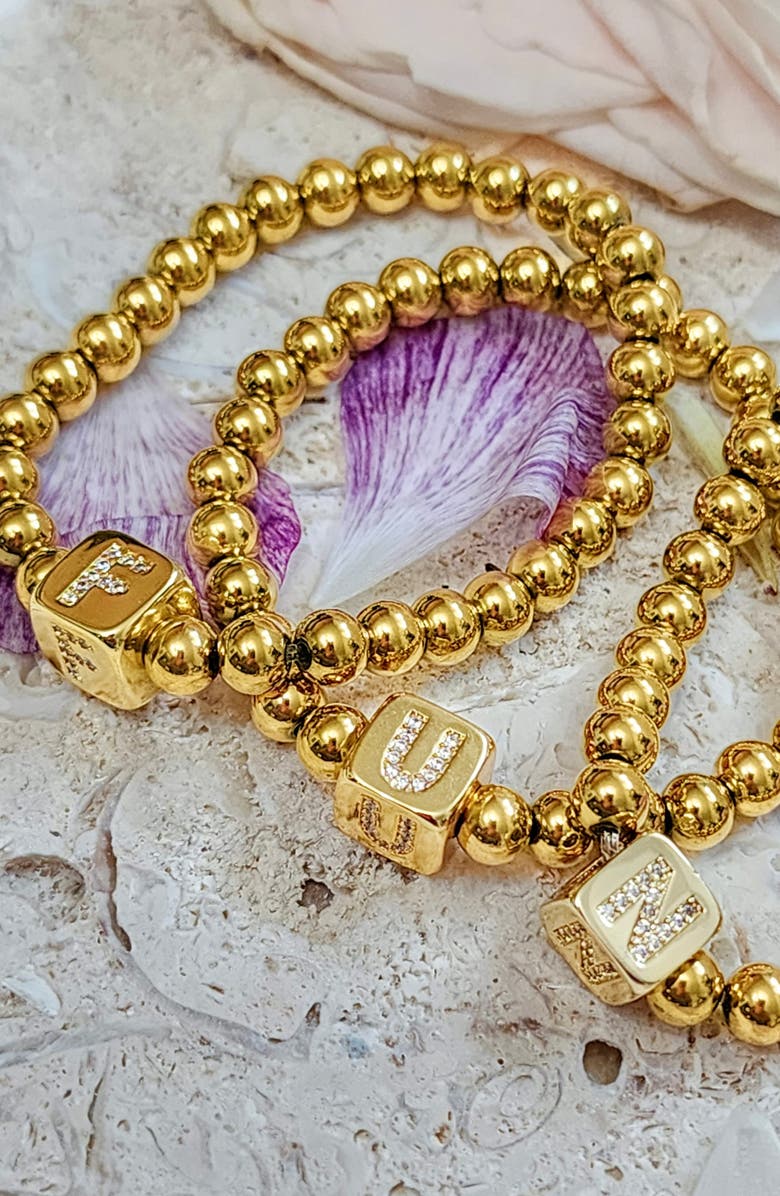 Adornia Crystal Initial Stretch Bracelet, Alternate, color, Gold-E