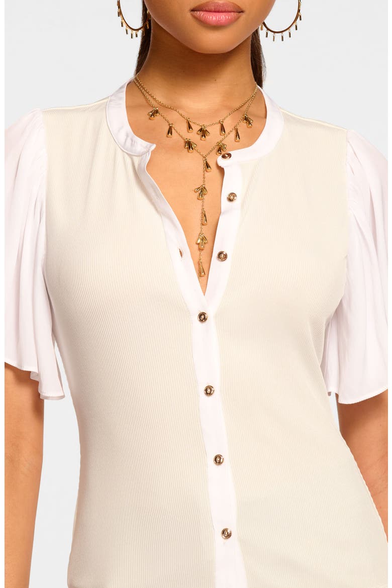 Colette Mixed Media Flutter Sleeve Top, Alternate, color, IVORY