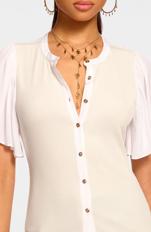 Shop Ramy Brook Colette Mixed Media Flutter Sleeve Top In Ivory