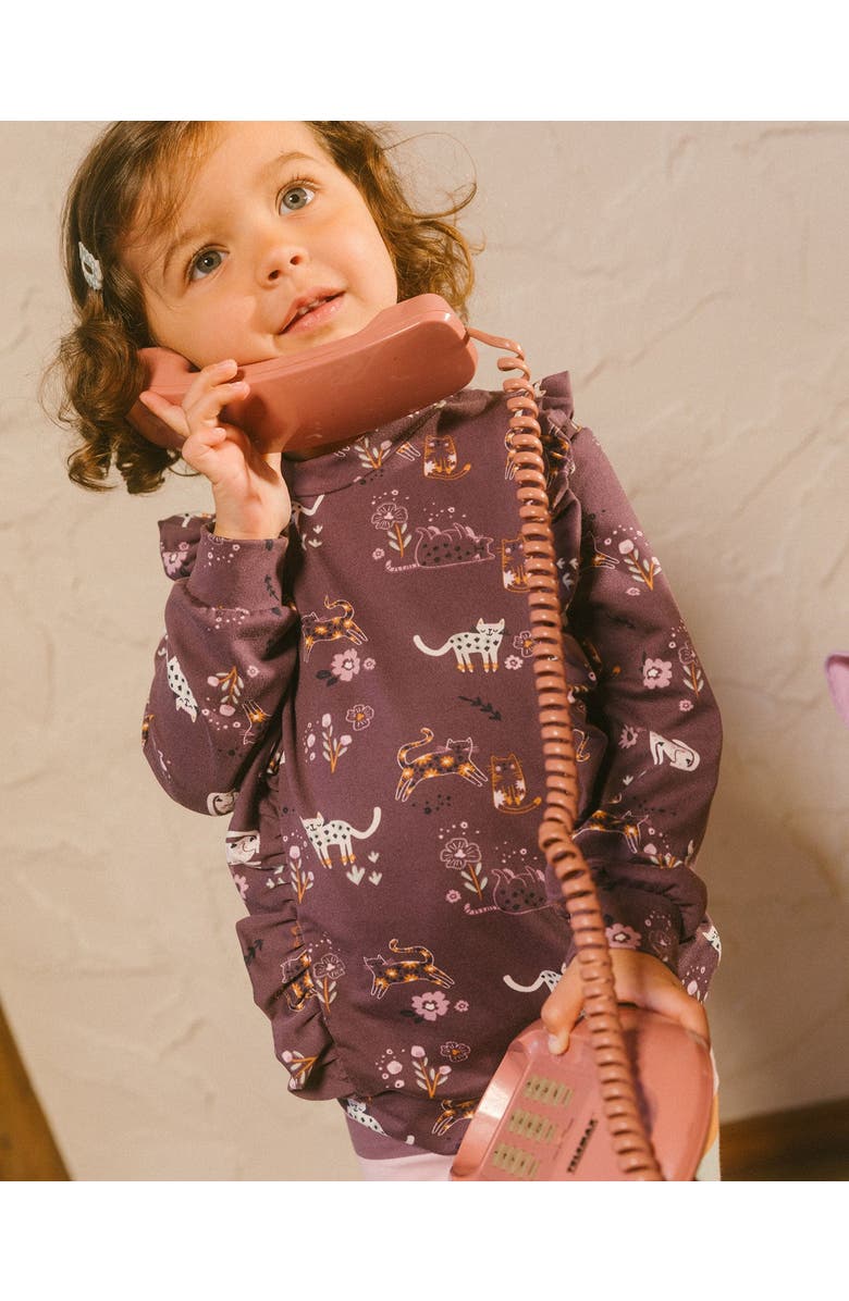 Deux par Deux Little Girl's Tunic Mauve Printed Cats And Striped Leggings Set, Alternate, color,