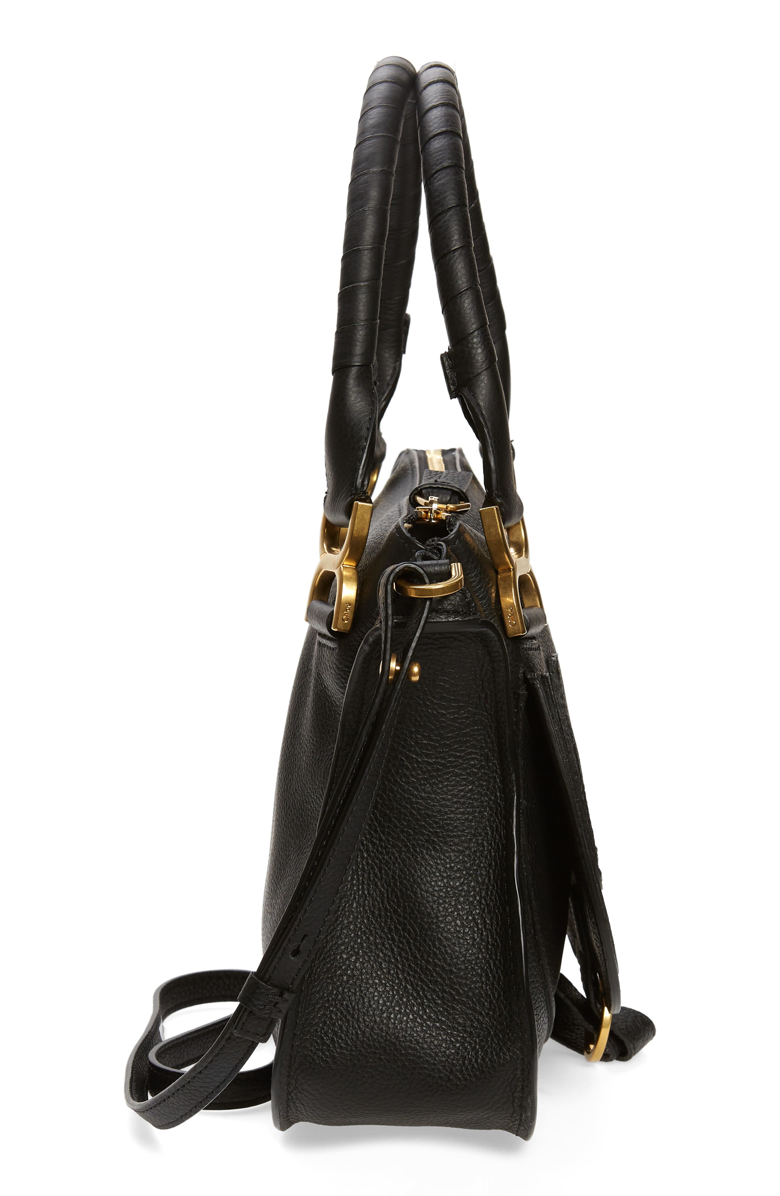 Chloé Small Marcie Leather Satchel, Alternate, color, Black