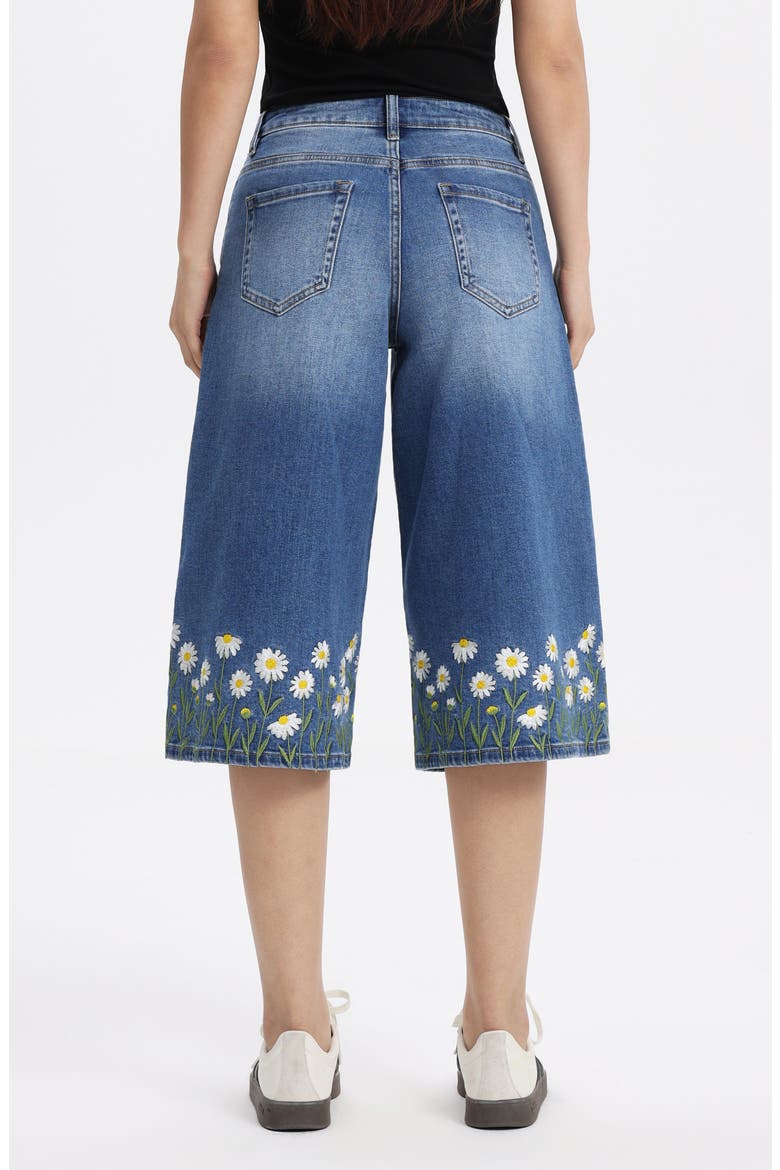Floral Embroidered High Waist Bermuda Denim Shorts, Alternate, color, PUREMEADOW