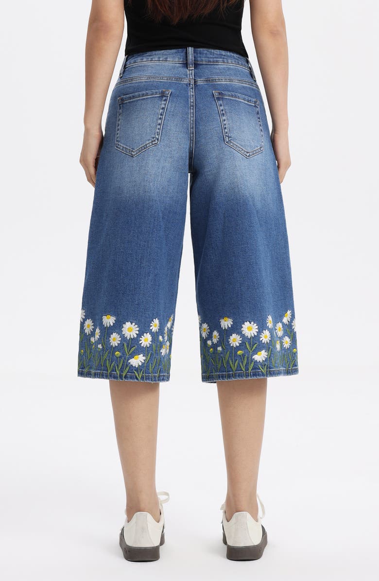 Bayeas Floral Embroidered High Waist Bermuda Denim Shorts, Alternate, color, Puremeadow