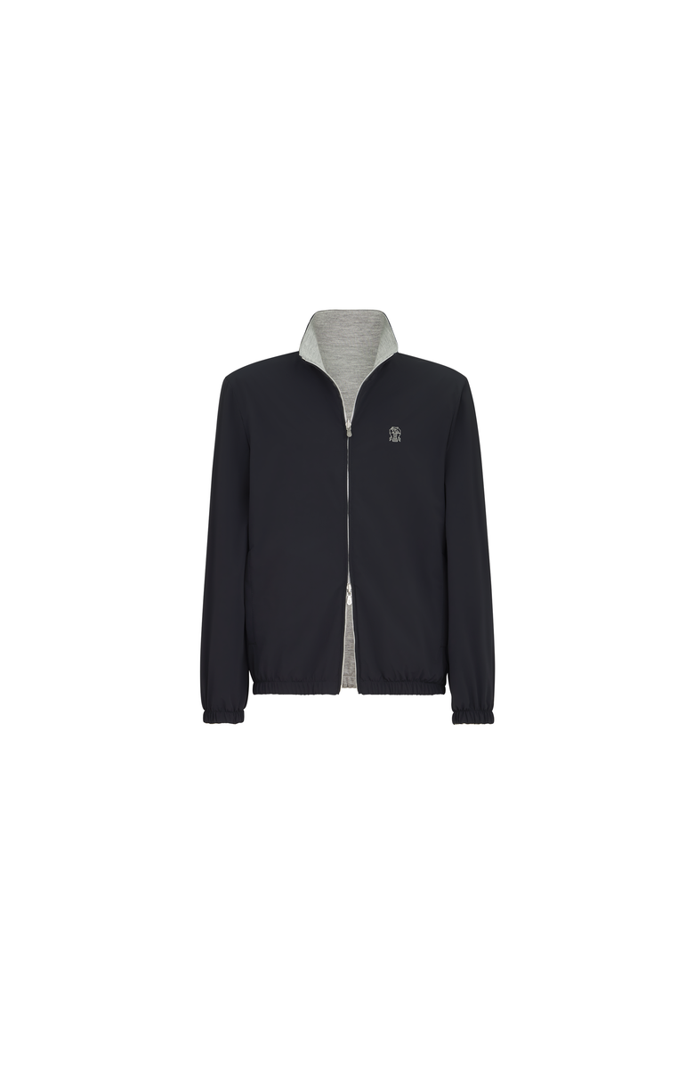 Brunello Cucinelli Bonded nylon reversible outerwear jacket with logo, Alternate, color, Navy Blue