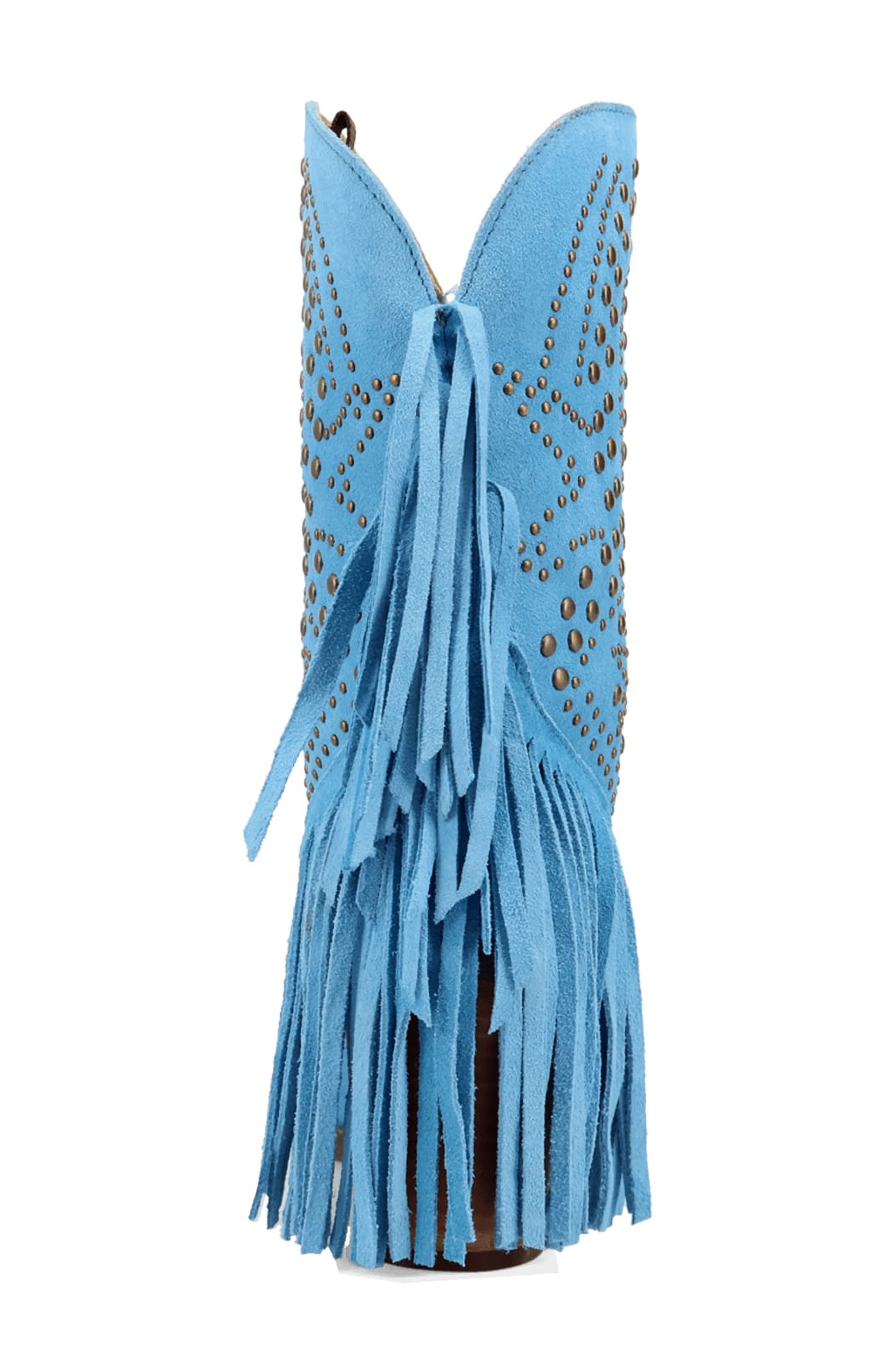 Star Power Fringe & Stud Western Boot, Alternate, color, BLUE