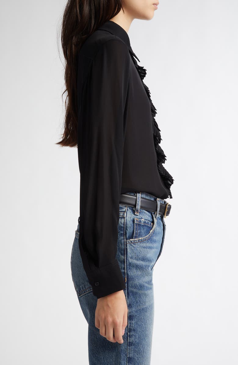 Nili Lotan Danika Ruffle Placket Silk Shirt, Alternate, color,