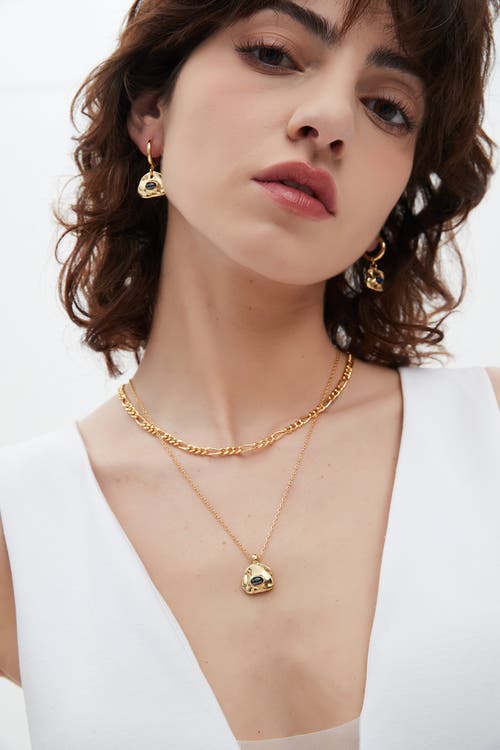 Classicharms Aria Gemstone Pendant Necklace And Figaro Chain Layering Set In Gold