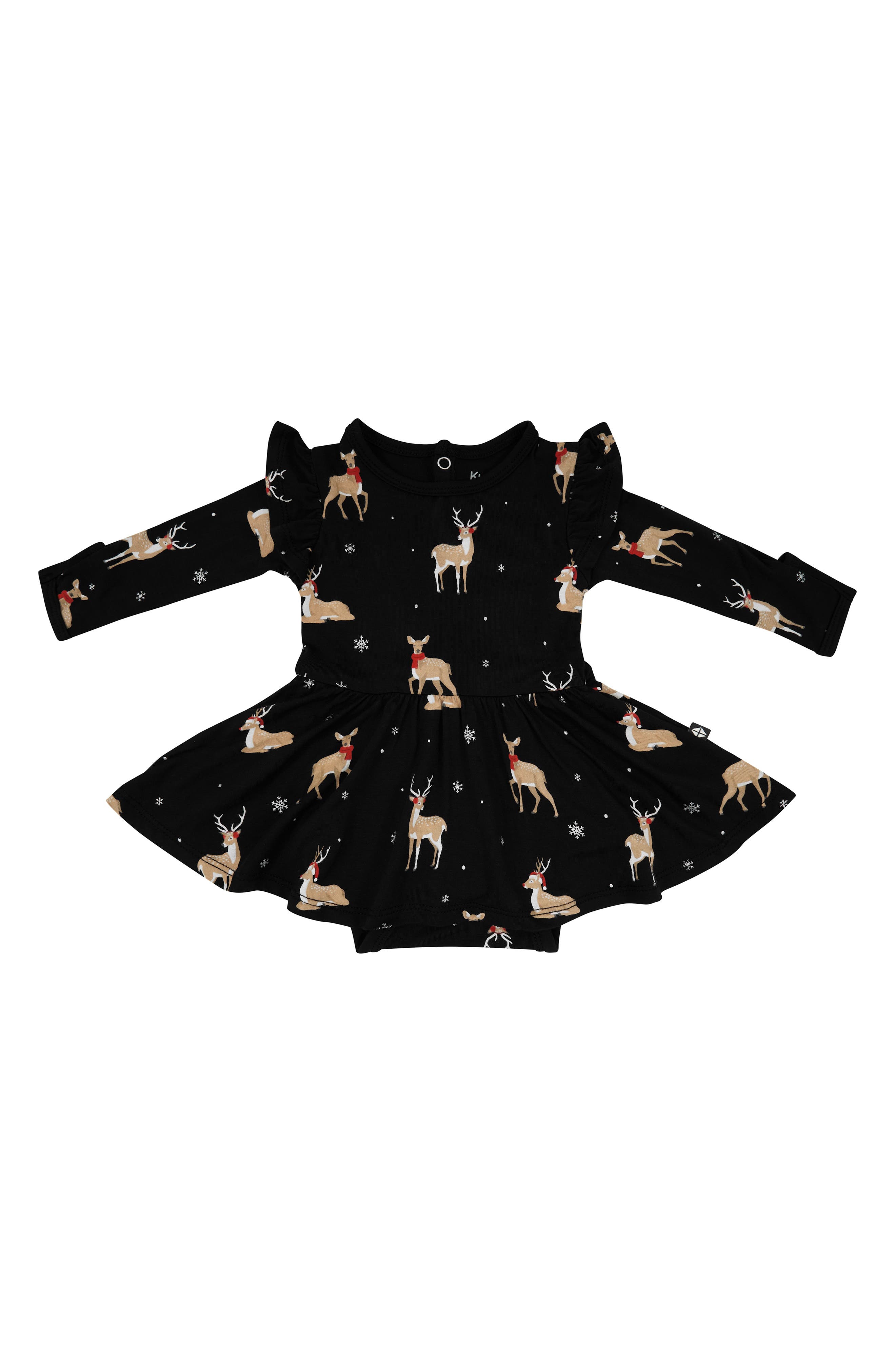 Kyte BABY Midnight Deer Long Sleeve Skirted Bodysuit