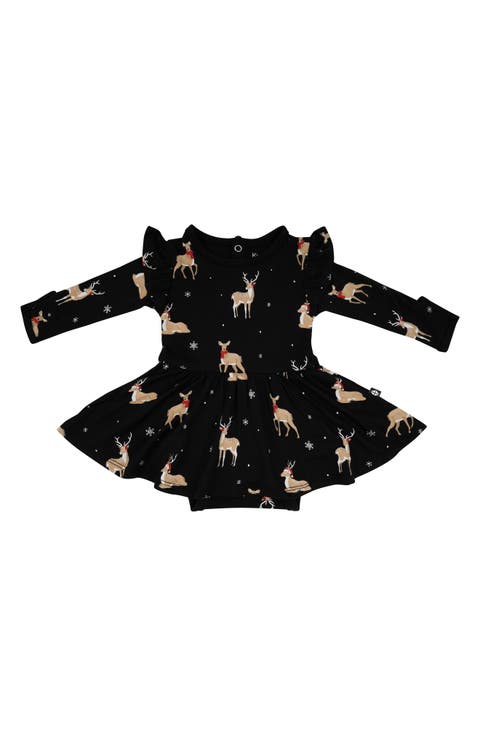 Midnight Deer Long Sleeve Skirted Bodysuit (Baby)