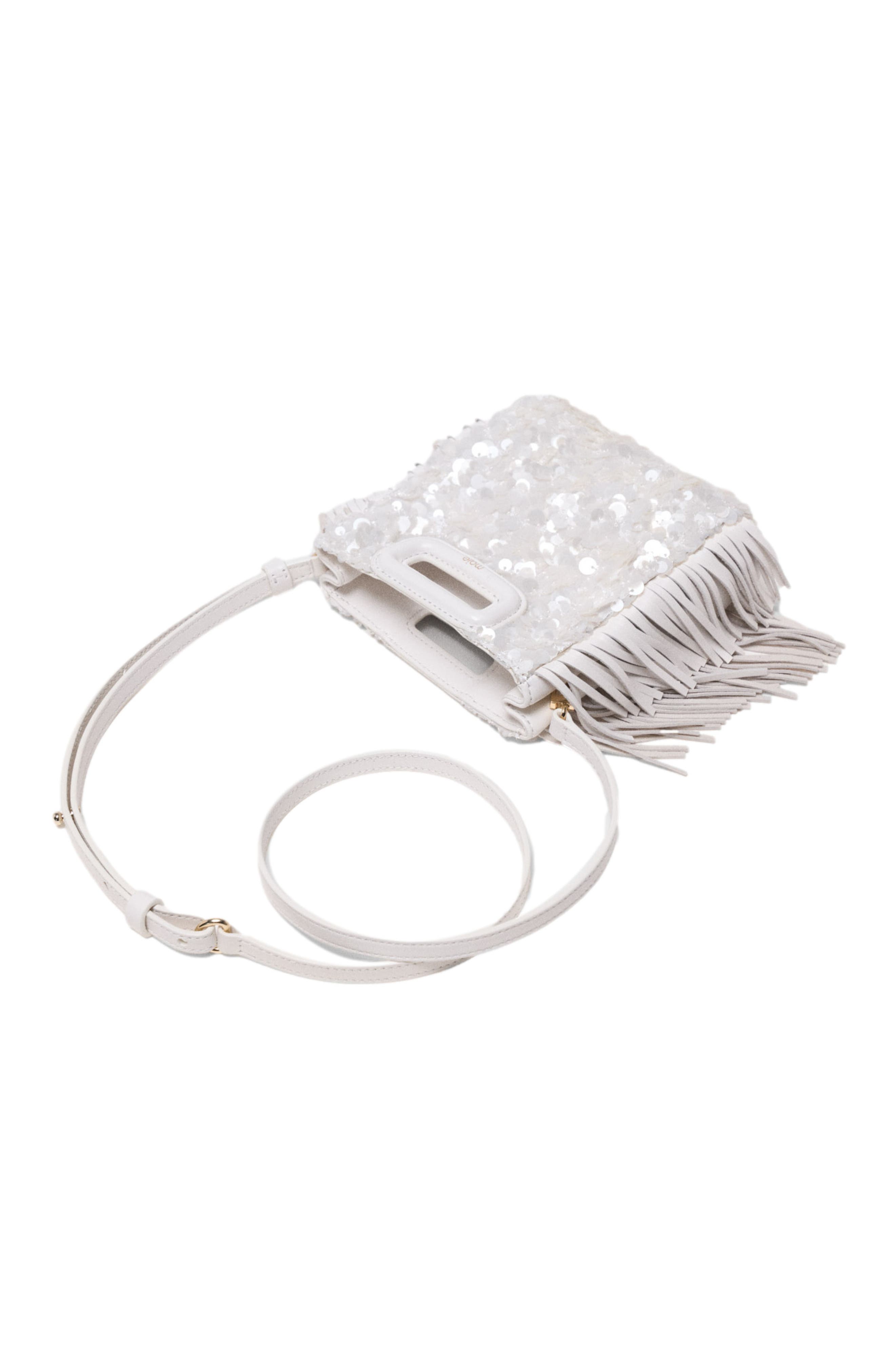 maje Sequinned M mini bag, Alternate, color, White