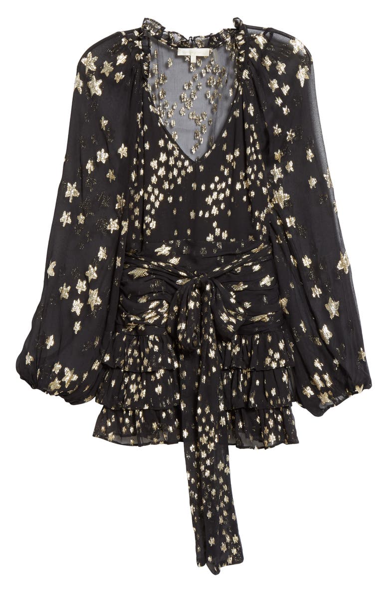LoveShackFancy Rina Metallic Star Long Sleeve Silk Chiffon Minidress, Alternate, color,