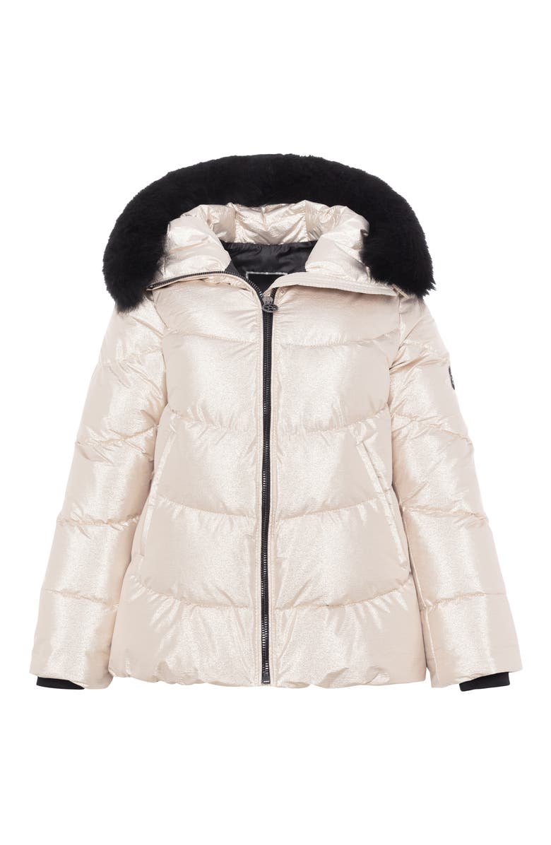 GORSKI Apres-Ski High-Low Jacket with Detachable Genuine Shearling Hood Trim, Alternate, color, Gold/Black