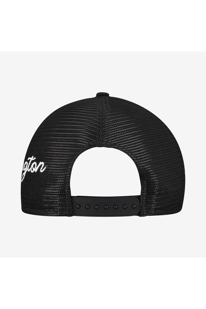 Men's New Era Black Washington Nationals Side Script 9FORTY A-Frame Trucker Adjustable Hat, Alternate, color, Black